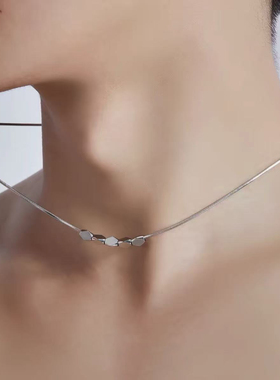 简约串珠碎银蛇骨项链女款高级感冷淡风轻奢毛衣链小众设计锁骨链