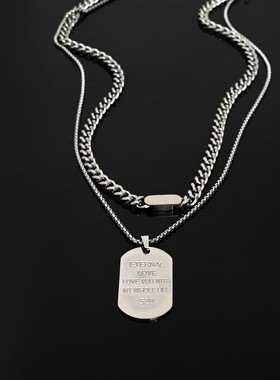 方牌钛钢项链长款狗牌军牌毛衣链