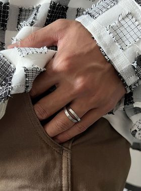 双环戒指男款2024年新款潮素圈