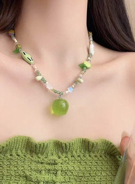 青苹果吊坠森系串珠项链2025新款