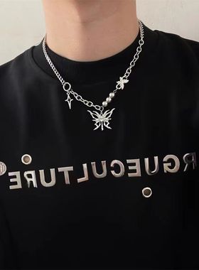 金属液态蝴蝶拼接项链项链男生