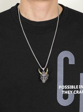 般若金角钛钢项链男潮鬼怪骷髅