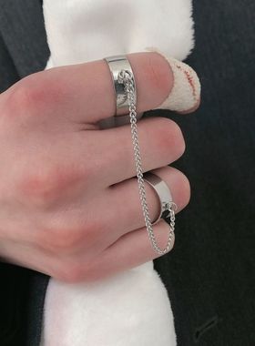 双戒指ins学生一体式链条指环