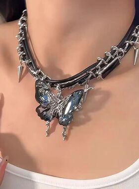 甜酷渐变蝴蝶项链女新款小众