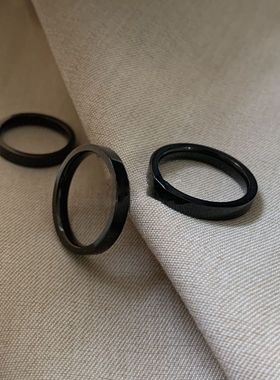 不掉色百搭男女情侣黑色钛钢戒指