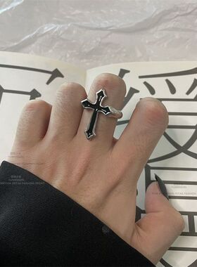 复古嘻哈十字架戒指ins小众设计