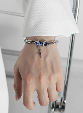 蓝色钛钢手链男女小众设计精致