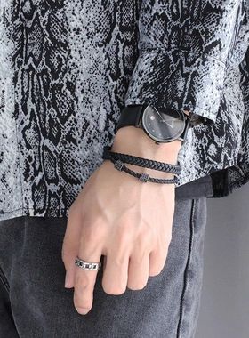 钛钢皮质手链男磁吸扣简约设计