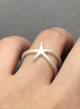 银色哑光海星开口戒指女
