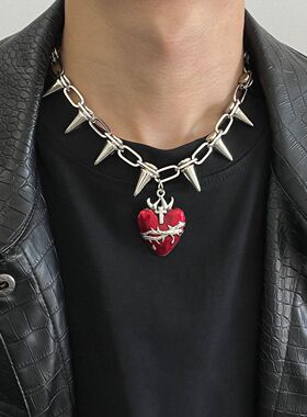禁锢荆棘爱心铆钉朋克项链
