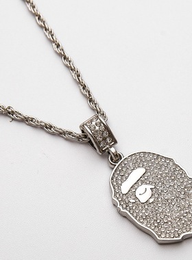 欧美ape necklace猿人头项链潮牌嘻哈时尚个性满钻吊坠项坠