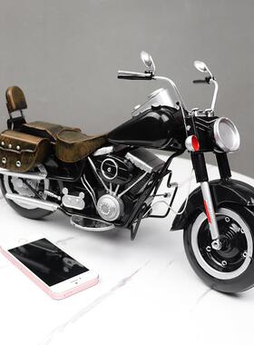 车复古摩托模型i摆件装饰品铁艺哈雷家居酒柜美式创意客厅工业风