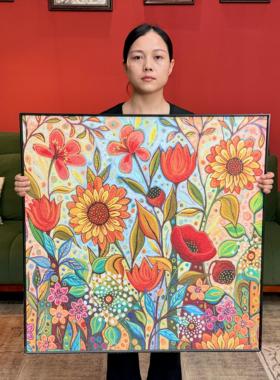 南太阳花色术沙彩画发装饰现代抽象艺挂画洋风玄关画定做