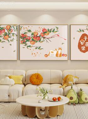 网红平安喜乐新发中式客厅装饰画画沙背景墙简约三联挂画画现代画