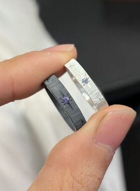 新款ins满天星芒星戒指拉丝布车花星星个性潮流冷淡风情侣对戒