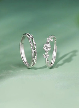 新中式栀子花情侣戒指一对小众设计花朵开口可调节对戒礼物送女友