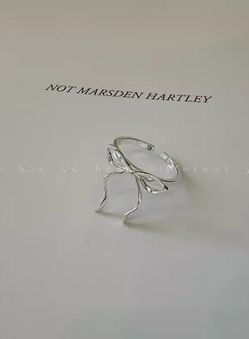 银色丝带蝴蝶结戒指女款潮酷设计感开口可调节食指戒小众清冷感指