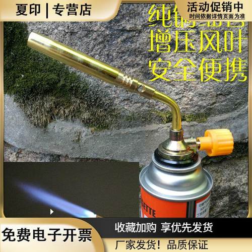 卡式液化气喷火枪抢喷灯点火枪焊枪头点碳家用烧猪毛全铜伙冷风 - 图0