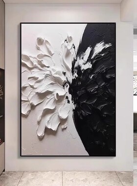 新品黑白抽象肌理感花卉玄v关装饰画现代客厅沙发背景墙别墅壁挂