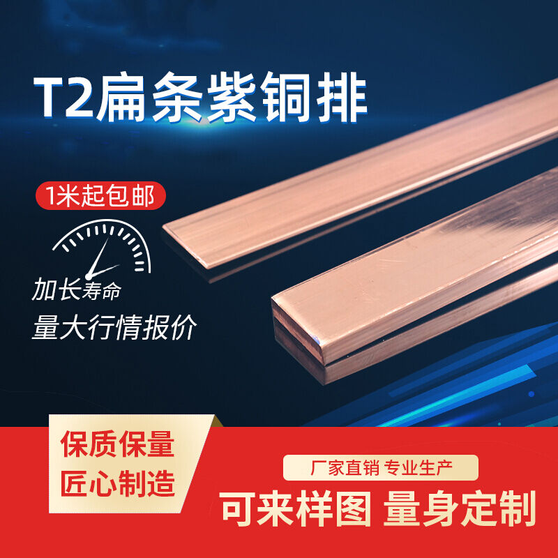 极速T2紫铜排紫铜条块扁方红铜排导电接地铜P排紫铜板母线排镀锡 - 图0