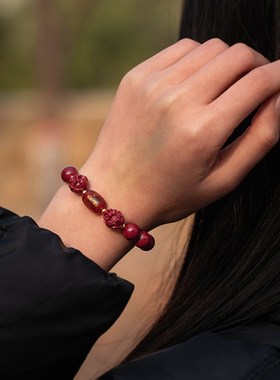 极速大善堂原石朱砂手串转运珠龙年手链本命年护身符W三合六合手