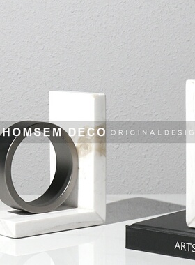 简约现代大理石书靠金属拼接几何书档书房陈设软装饰品Y摆件样板