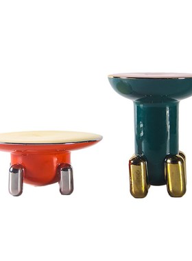 彩色电镀陶瓷简约现代轻奢u摆件样板间书房玄关装饰品托盘餐桌摆