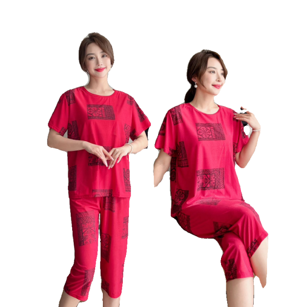 LB妈妈装夏装衣服奶奶夏季休闲时尚套装老年人女士短袖冰丝女_提拉女王 轻奢内衣店_女士内衣/男士内衣/家居服-第4张图片-提都小院