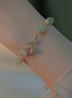 新中式和田玉玫瑰花银手链女生