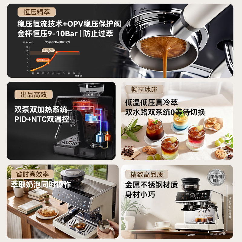 SCHNEIDER星萃咖啡机家用小型意式冷热双萃半自动研磨一体机现磨,淘宝优惠券,粉丝福利购,淘宝优惠卷