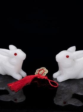 天然白玉兔饰品玉兔吉祥生肖兔吉祥家居入口客厅创意礼品