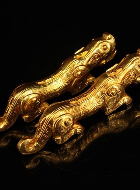 复古风饰品民俗风古玩r杂项珍藏手工摆件纯铜鎏金虎符一对收藏品