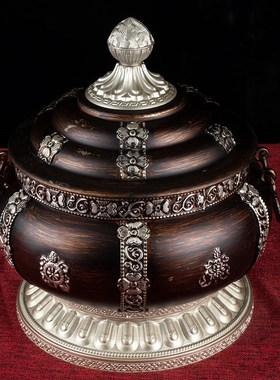 尼泊尔藏式八吉祥糌粑盒百宝果盘银色客I厅家用水果盘果碟复古摆