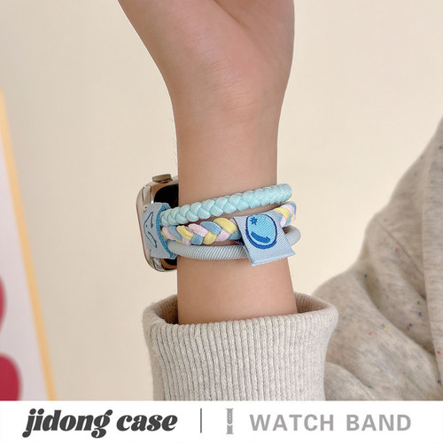 适用applewatchS11/10可爱线条小狗弹力发圈表带苹果手表ultra3/2款女闺蜜iwatch9/8/7/6新款休闲百搭SE腕带 - 图2