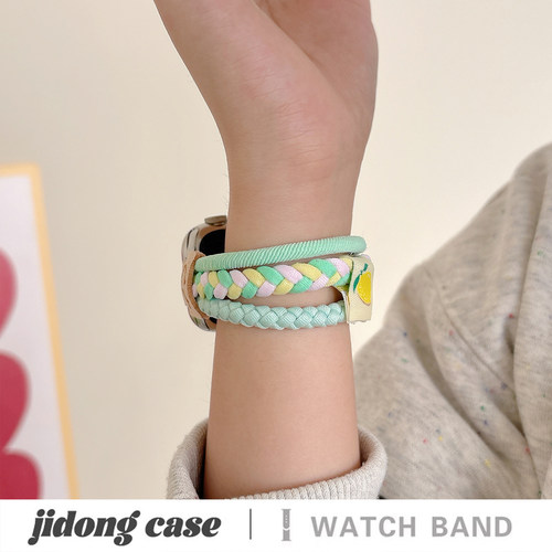 适用applewatchS11/10可爱线条小狗弹力发圈表带苹果手表ultra3/2款女闺蜜iwatch9/8/7/6新款休闲百搭SE腕带 - 图1