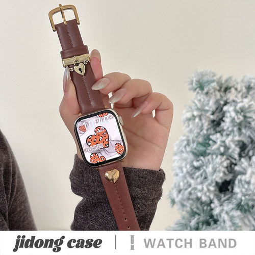 适用applewatchS11/10秋冬美拉德色立体爱心锁表带苹果手表ultra3/2女闺蜜iwatch9/8/7/6新款休闲百搭SE腕带 - 图0