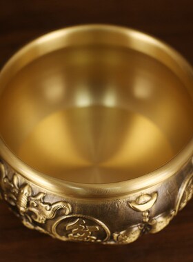 精工黄铜八福开聚宝盆招财过聚财手工锻造店铺办公家Y居吉祥摆件