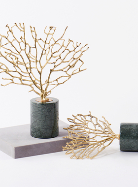 rzone 轻奢北欧工艺品摆饰黄铜珊瑚树客厅玄关样板房样T品屋展示