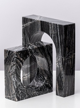 中式创意大理f石几何形状拱门摆件软装样板间客厅茶几拱形家居饰