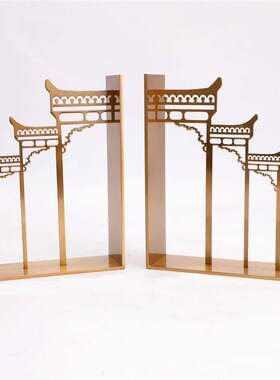 新中式金属建筑书挡书靠摆件样板间书房办公室电视柜客.厅软装饰