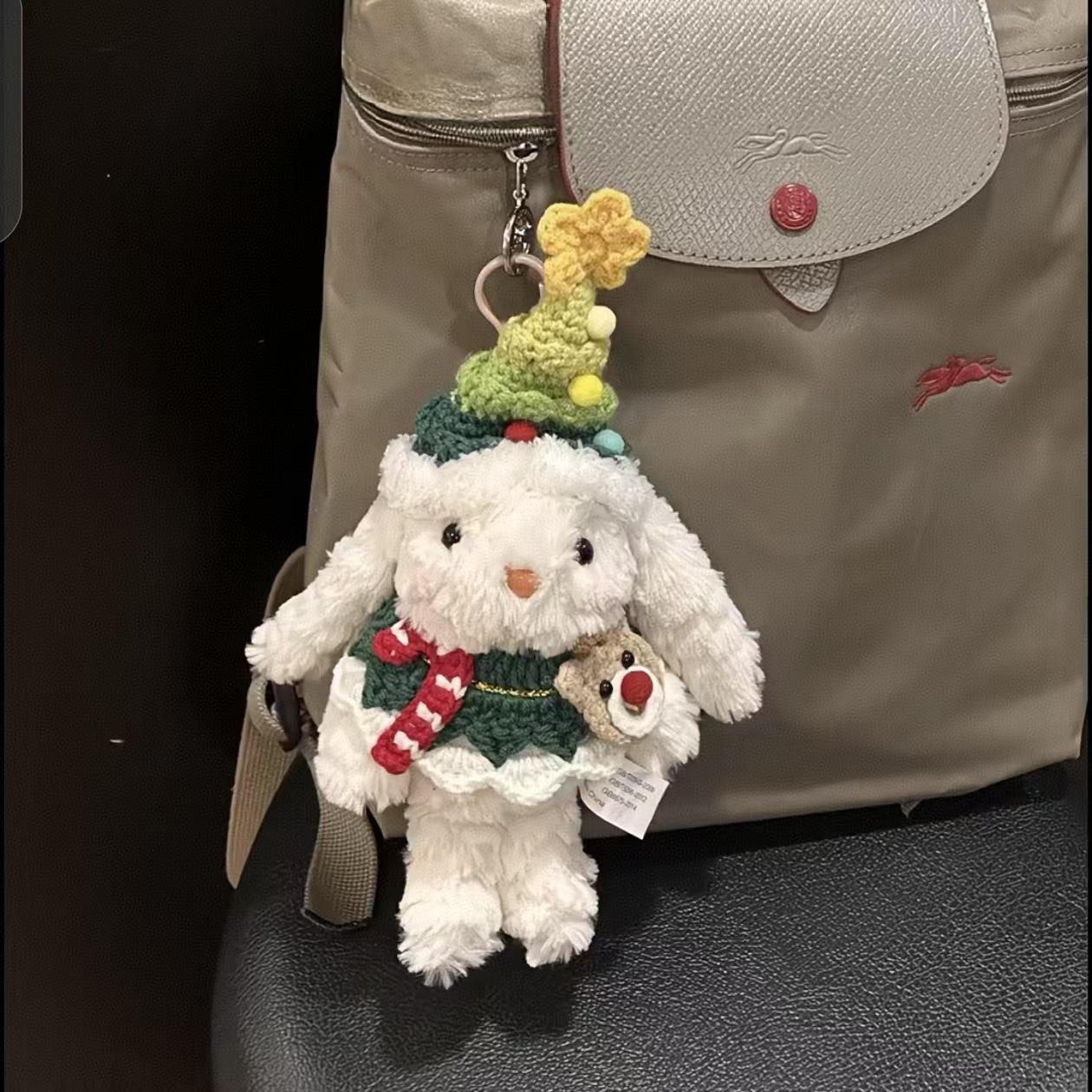 秋冬手作毛绒圣诞树垂耳兔可脱卸闺蜜情侣包包挂件钥匙扣车挂少女