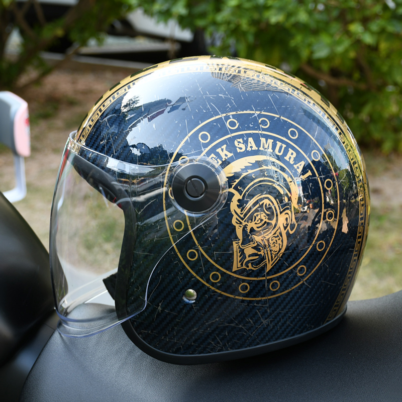 TERRIFIC复古半盔摩托车头盔碳纤维男踏板四季巡航机车四分之三盔 - 图1