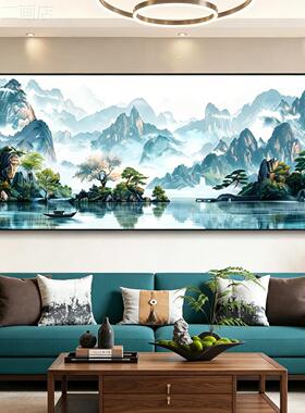 一风顺画山水客厅装饰画沙发背靠景墙挂画风帆景壁画背有山水墨画