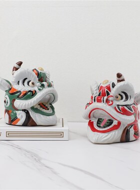 新中式创意国潮舞狮头摆件u卧室客厅样板房玄关书桌办公室家居饰