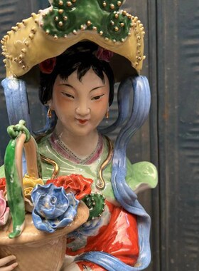 景德镇雕塑陶瓷器装饰摆件南极仙翁寿C星麻姑献寿神像鹿鹤同春70c