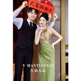 Летнее ципао, элегантное свадебное платье, вечернее платье, китайский стиль, изысканный стиль