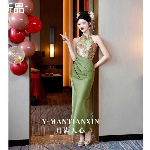 Летнее ципао, элегантное свадебное платье, вечернее платье, китайский стиль, изысканный стиль