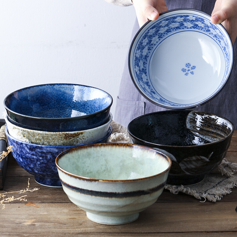 日式风和陶瓷碗日本进口餐具家用大号汤碗面条碗饭碗釉下彩拉面碗 - 图1