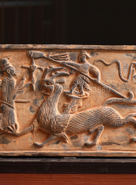 汉代画像砖摆件仿古灰陶砖雕w壁画古建筑装饰砖狩猎画像砖画像石