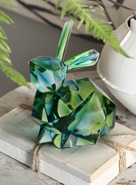 现代轻奢树脂渐变绿色可爱兔子高级感艺术创意摆件U家居桌面装饰